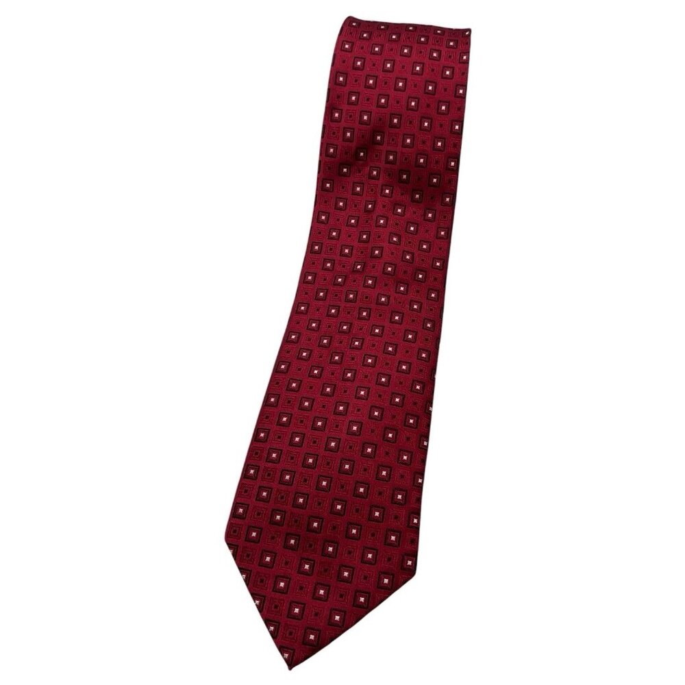 DONALD J. TRUMP Men's 100% Silk Necktie DESIGNER Burgundy Geometric W:3.7" EUC